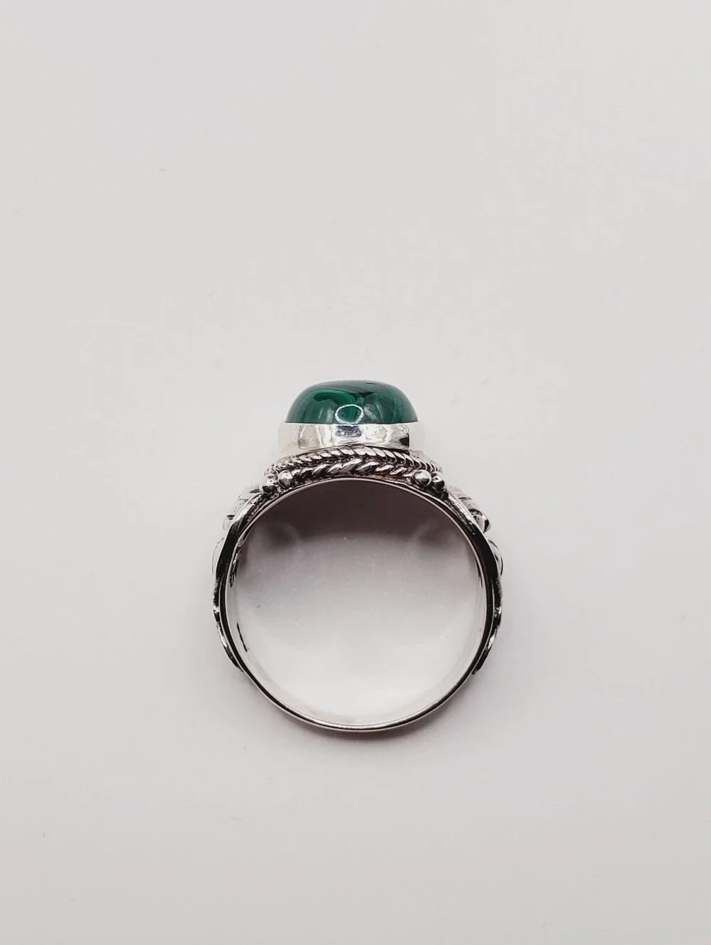 3.5 Carat Green African Malachite 925 Sterling Silver Statement Artisan Ring